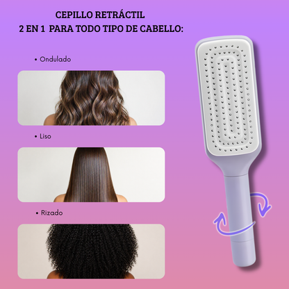 Cepillo con púas retráctiles y rotación de mango